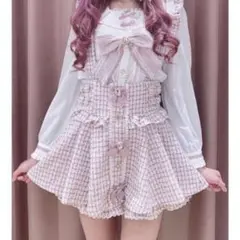 LIZLISA ツイードサスペンダー付きスカパン ピンク