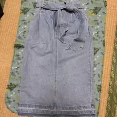 デニムタイトスカート M ウエストリボン付き