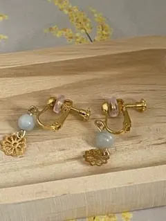 ハンドメイド イヤリング 3月誕生石アクアマリン