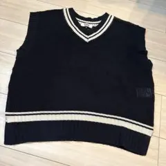 Pink Latte ネイビー ストライプ Vネックベスト S