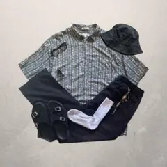 c-boy style モードストリート 総柄レーヨンSH×黒ワイドチノ XL