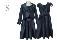 2点/スーツ/ジャケット/ワンピース/紺/光沢/S/結婚式/二次会●&1236