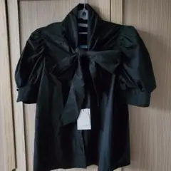 新品未使用 GRL ボウタイブラウス リボン付き黒半袖シャツ