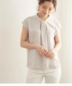 専用✢ロペピクニック☆ボウタイ風タックブラウス38美品　オフホワイト