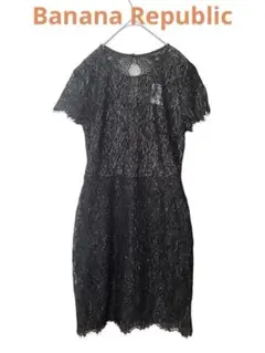新品　Banana Republic 黒レース半袖ひざ丈ワンピース