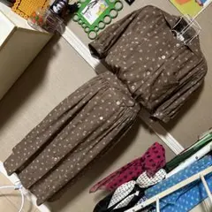 レトロ古着 ドット＆小花柄✽ 前開き 5分袖ワンピース ヴィンテージ 古着