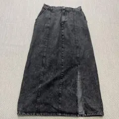 Lサイズケミカルウォッシュ デニムロングスカート スリット入り