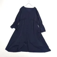 【fifth/フィフス】Vネックフレア袖口シンプルエレガンスロングワンピース　紺