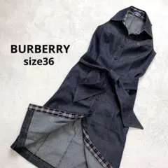 BURBERRY バーバリー　ノースリーブシャツワンピース　デニム　腰リボン