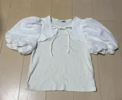 パフスリーブ リブトップス ホワイト F
