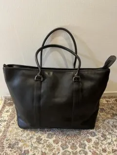 L.L.BEAN トートバッグ ビジネス 裏地アニマル柄　黒オールレザー