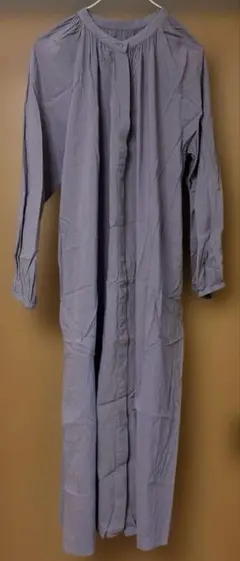 GLOBAL WORKワンピース　ロングラベンダー　前開き　羽織り　ポケット　F