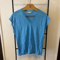 麻100% Calvin Klein Vネック Tシャツ XS 青のサムネイル