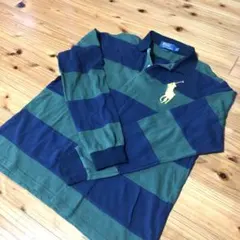 ラルフローレン ラガーシャツ ビッグポニー刺繍ロゴ　グリーン／ネイビー 長袖