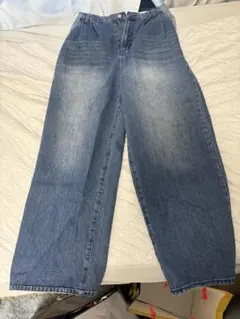 ライトブルー ワイドレッグ デニムパンツ