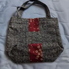 黒と赤の花柄エコバッグ ポーチ2点セット