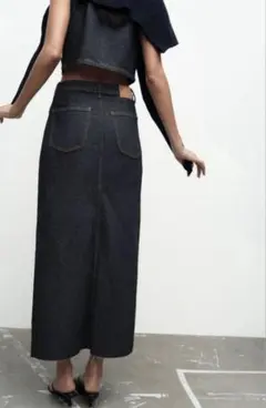 ZARA Z1975 デニムミディスカート ブルー S