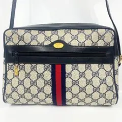 美品 オールドグッチ GGスプリーム ショルダーバッグ ネイビー シェリーライン