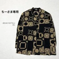 【ヴィンテージ】 ブラウス 金ロゴボタン 総柄　昭和　きれいめ　大人　M-L