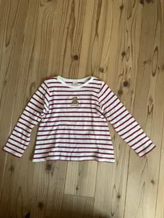 petit main 長袖カットソー 白/赤ストライプ