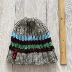 ウール100% ストライプニット帽