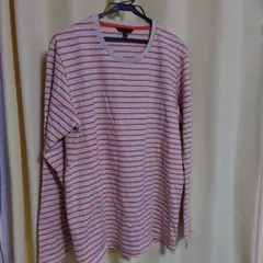 込》 ボーダー シャツ 丈長め メンズ XＬ