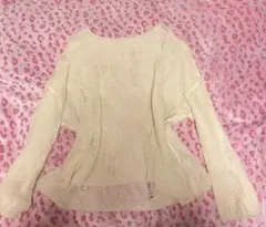 クリーム色ニット長袖 グランジ y2k