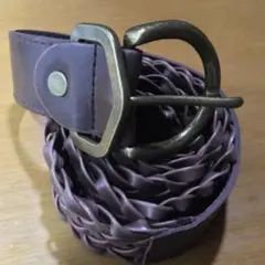 フェイク レザー ベルト ブラウン 茶色 ゴールド 金 バックル 編み込み