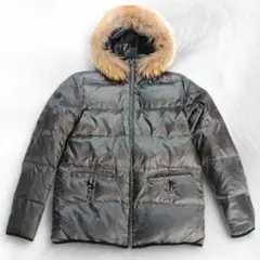 美品ピーエスポールスミス　ダウンジャケット　ラクーンファー　メタリックグレー　L