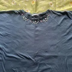 ビーズ刺繍 ダークブルー オーバーサイズTシャツ