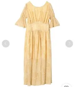 DURAS デュラス フラワー柄コルセット風フレアワンピース イエロー