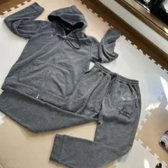 AZULメンズグレー フード付き裏起毛ジャージ上下セッ