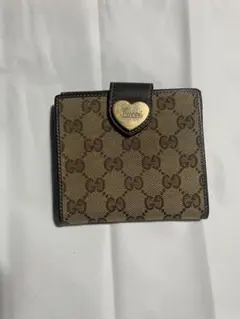GUCCI☆長財布☆キャンバス×レザー☆ラブリーハート☆ベージュ×茶色系
