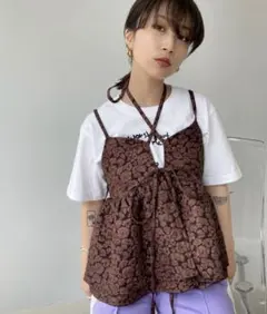 メゾンスペシャル Maisonspecial レースドッキングサテンキャミソール