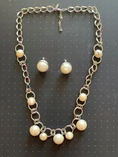 【匿名配送】昭和レトロ パール ネックレス イヤリング セット