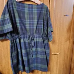フェリシモグリーン系チェック、ゆったりチュニックM新品未使用