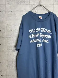 海外古着　ヘインズ　Tシャツ　ブルー　青　ロゴマーク　大きめサイズ
