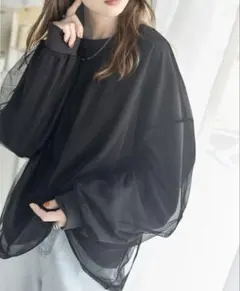 JaVa チュール レイヤード バックプリント 裏地 長袖 ロンT Lサイズ