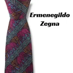 【8184】美品ー良品！エルメネジルドゼニア　ネクタイ　ワインレッド系　象柄