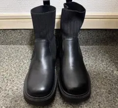 サイドゴアブーツ ブラック レザー ニット