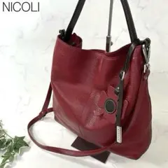 NICOLI イタリア製 本革 レザー ショルダーバッグ レッド ニコリのサムネイル