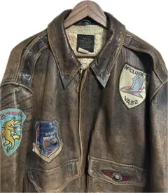 80's USA AVIREX A-2 金属襟 フライトジャケット レザー