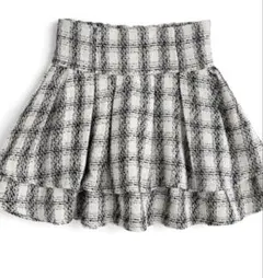 ハイウエストツイードチェックフレアミニスカート gm827 Lアイボリー