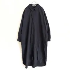 ショコラフィネローブ シャツワンピース ネイビー ロング丈 前ボタン 羽織り