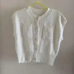 VIS ホワイト 半袖カーディガン