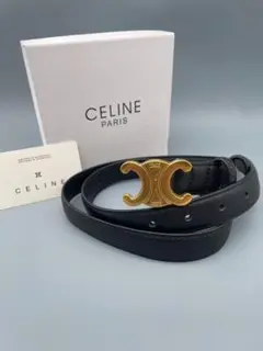 CELINE ブラックレザー ベルト ゴールドバックル85