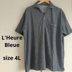 【L'Heure Bleue】4Lネイビー系 ストライプポロシャツ
