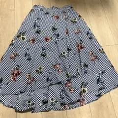 ギンガムチェック 花柄 フレアスカート Lサイズのサムネイル