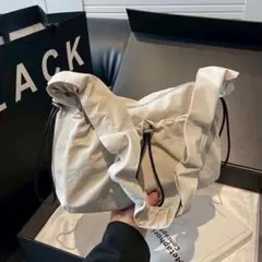 シャーリング ナイロン ショルダーバッグ 2way 軽い アイボリー 男女兼用