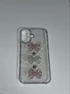 リボン装飾のキラキラ透明iPhone16ケース